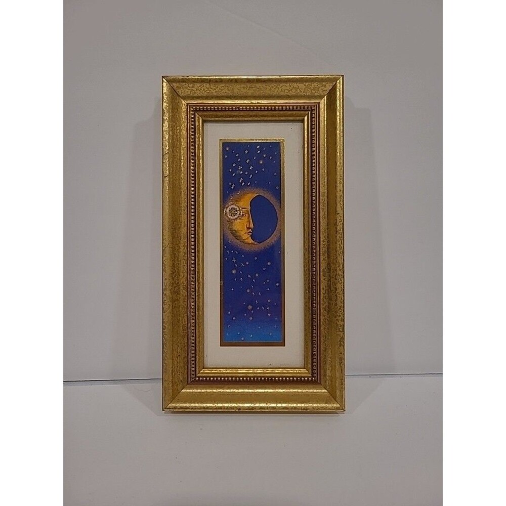 Vintage 90s Pier 1 Celestial Panel Moon Stars Gold Framed Art